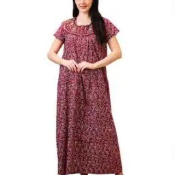 Women Floral Print Round-Neck Nighti-image-2
