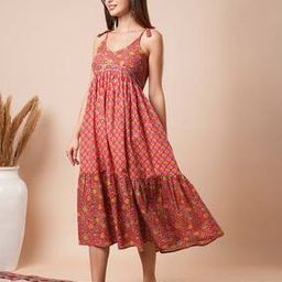 Women V-Neck Tie-Up Strappy Shoulder Fit & Flare Dress-image-56
