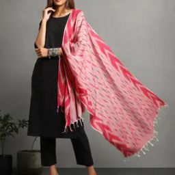 Handloom Woven Cotton Ikat Dupatta with Tassels-picture-18