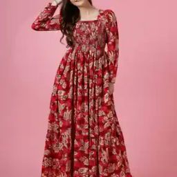 Women Floral Fit & Flare Dress with Full-Length Sleeves-image-11