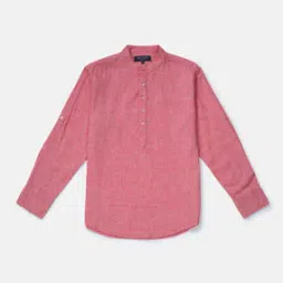 Striped Shirt with Band Collar-image-86