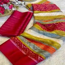Women Bandhani Print Saree with Contrast Border-image-51