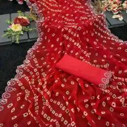 Women Bandhani Print Saree with Contrast Border-image-44
