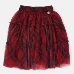 Girls Checked Tiered Skirt with Elasticated Waistband-picture-45