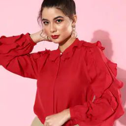Full Sleeve Shirt with Ruffle Collar-55
