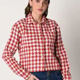 Women Houndstooth Button-Down Peacoat-picture-18
