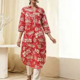Women Floral Print No Darts Straight Kurta-image-23