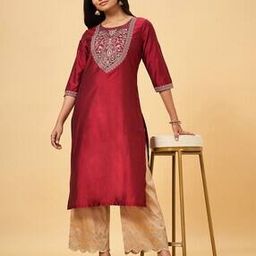 rangmanch by pantaloons Women Embroidered Straight Kurta-picture-3
