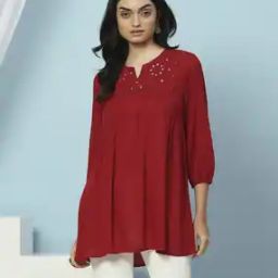 Women Embroidery A-line Kurti-image-3