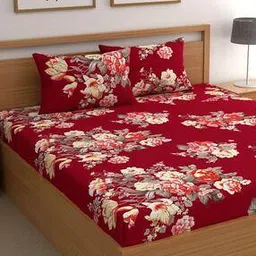 160 TC Floral Print Fitted Double Bedsheet with Pillow Covers-image-27