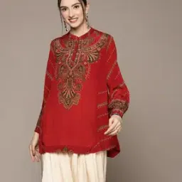 Loose Fit Floral Print Tunic with Bishop Sleeves-image-54