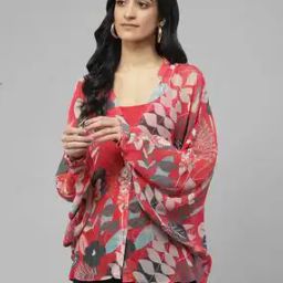 Relaxed Fit Floral Print Shirt with Band Collar-image-55