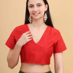 Women V-Neck Blouse with Short Sleeves-11