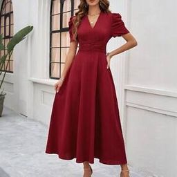 Women Striped V-Neck Fit & Flare Dress-image-18