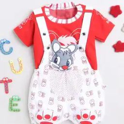 Printed T-Shirt & Dungarees Set with Short Sleeves-picture-13