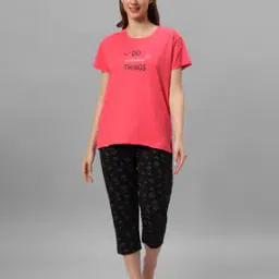 Women Typographic Print T-Shirt & Capris Set-picture-1