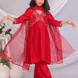 Girls Embroidered Kurta Suit Set-image-5