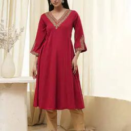 Women Embroidered Flared Kurta-image-11