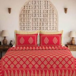 240 TC Block Print King Size Bedsheet with Pillow Covers-image-98