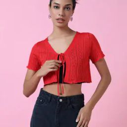 Women Self-Design Regular Fit Shrug-image-1