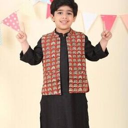 fabindia Boys Floral Print Nehru Jacket with Mandarin Collar-picture-2