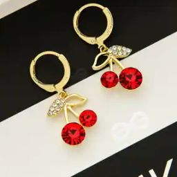 Women Cherry Stone Studded Hoop Earrings-image-52