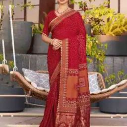 Women Bandhani Foil Printed Cotton Silk Saree-image-5
