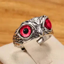 Adjustable Silver-Toned Eagle Skull Finger Ring-15