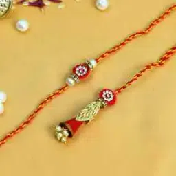Set of 2 Zirconia-Studded Floral Tie-Up Rakhis with Roli Rice-14