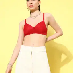 Lightly-Padded T-Shirt Bra with Bow Applique-46