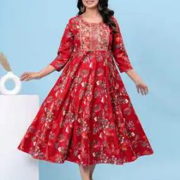  Women Leaf Print and Embroidery Anarkali Kurti-image-92