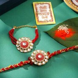  Set of 2 Artificial Stones and Beads Rakhi Set  -image-64