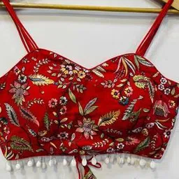 Women Embroidered Spaghetti Straps Back Open Blouse-image-58
