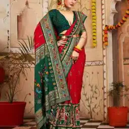 Printed Silk Saree with Contrast Border-image-31