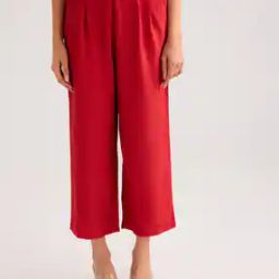 Women Straight Fit Pleated Pants with Insert Pockets-image-46