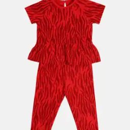 Girls Animal Print Cotton Peplum Top & Pants Set-image-5