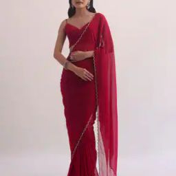 Women Georgette Saree with Scalloped Border-image-16