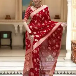 revangi Women Floral Woven Saree with Contrast Border-picture-1