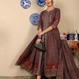 Women Floral Anarkali Kurta Pants Set with Dupatta-50