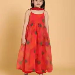 Girls Geometric Print Anarkali Kurta Suit Set-image-1