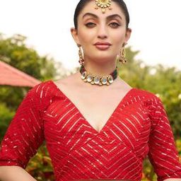 Women sequence work Back Open Blouse-image-1