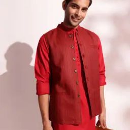 Men Regular Fit Striped Nehru Jacket-image-33