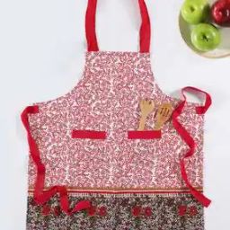Red Cotton Floral Jaal with Floral Printed Bib Apron-39