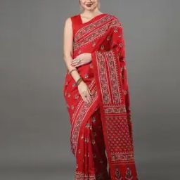 Floral Print Saree with Contrast Border-image-83