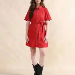 Women A-Line Dress with Waist Tie-Up-image-106