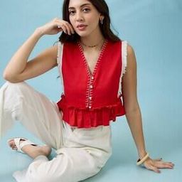  Women V-Neck Thread Work Top-image-45
