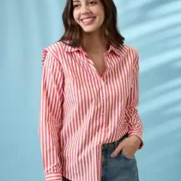 Women Stripes Collar Neck Shirt-image-38