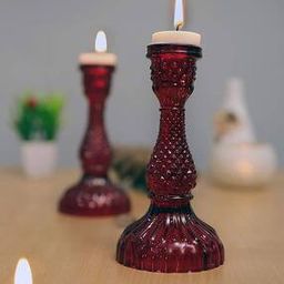 Set of 2 Glass Candle Stands-36