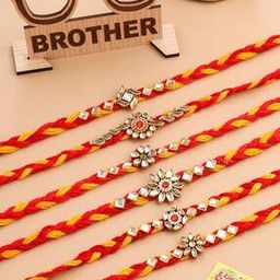 Set of 6 Stone-Studded Thread Tie-Up Rakhis-5