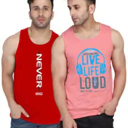 Men Pack of 2 Typographic Print Scoop-Neck Vests-image-87